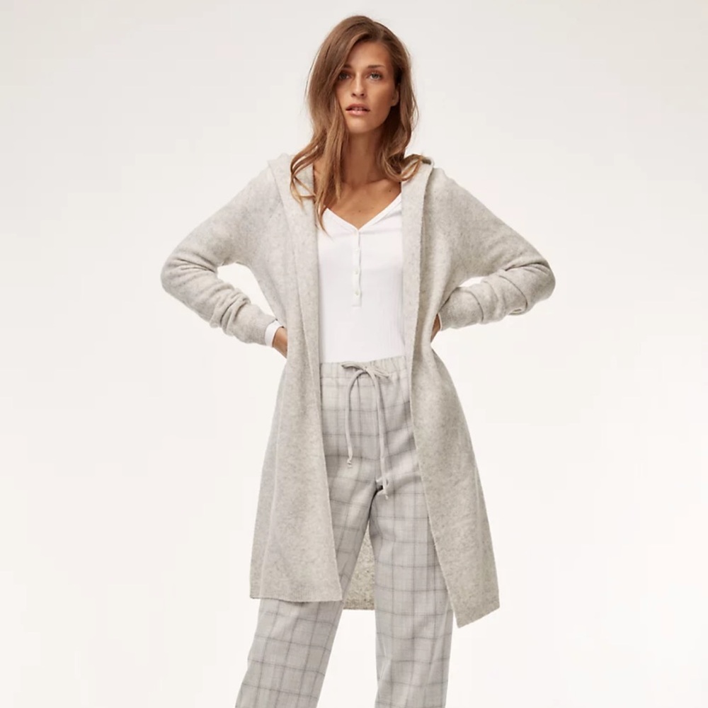 Aritzia Light Gray Hooded Long Cardigan